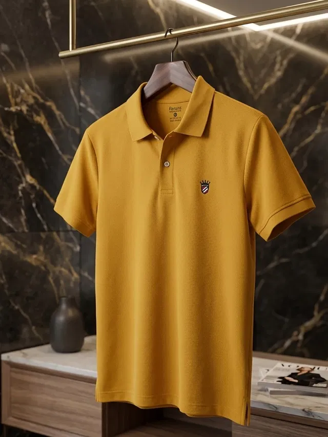 Solid Polo T-shirt for Men (Mustard, M)