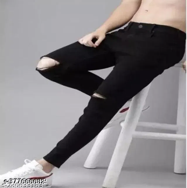 Denim Slim Fit Jeans for Men (Black, 32)