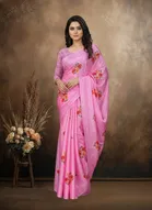 Art Silk Printed Saree for Women, Pink 