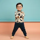 Cotton Printed Clothing Set for Boys, Navy Blue Blue 