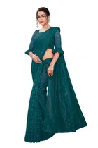 Net Solid Saree for Women 