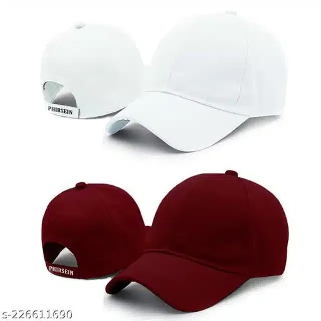 Cotton Cap for Men & Women (Maroon & White, Pack of 2)