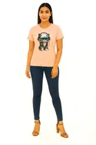 Cotton Blend Printed T-shirt for Women, Peach 