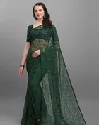 Net Solid Saree for Women 