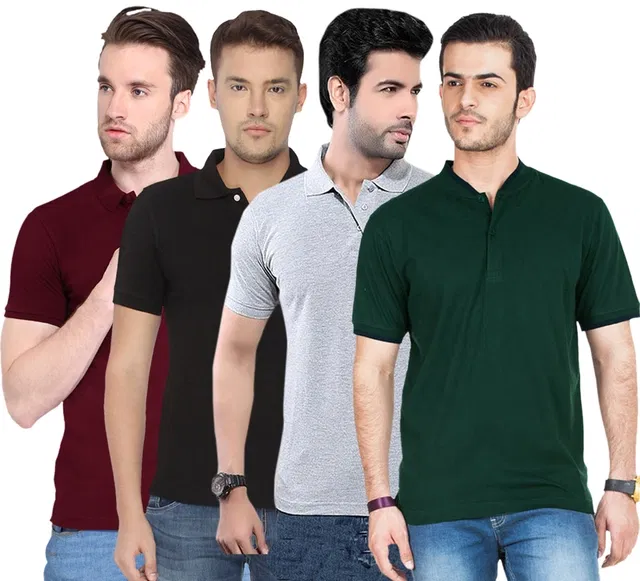 Polo Solid T-shirt Pack of 4 for Men (Multicolor, XL)