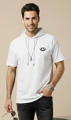 Polyester Printed T-shirt for Men, White 