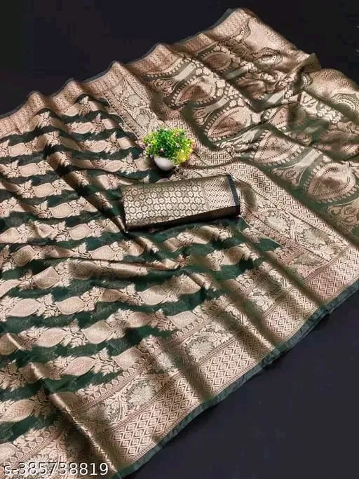 Organza Zari Woven Saree for Women (Green, 6.3 m)