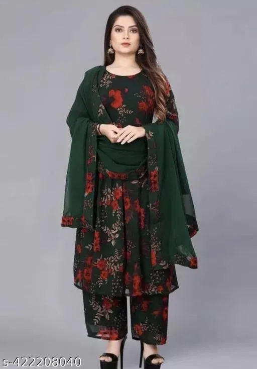 Pretty Dupatta Set for Women (Green, S)