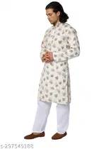 Cotton Printed Kurta with Pyjama for Men 