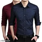 Cotton Blend Printed Shirts for Men, Navy Blue & Maroon, Pack of 2 