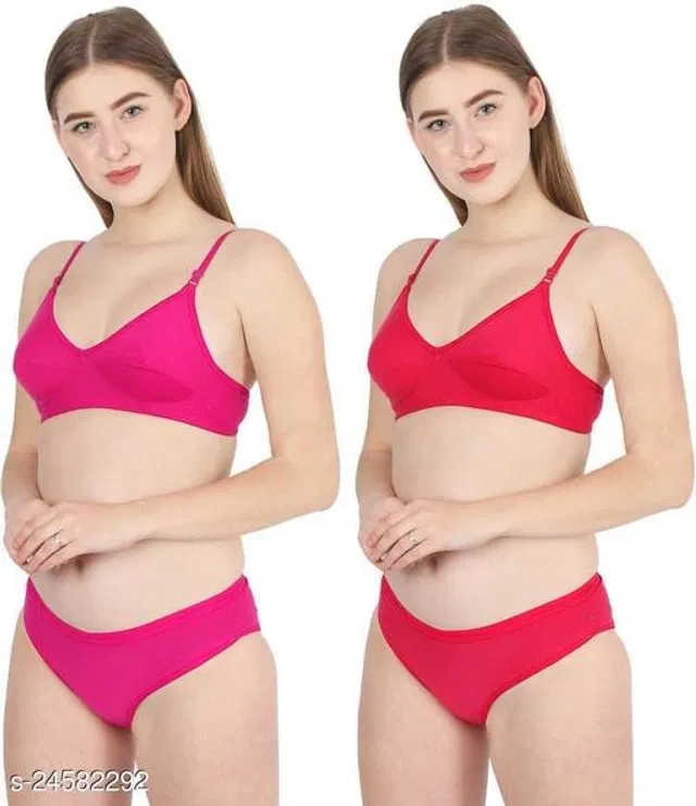 Cotton Blend Solid Lingerie Set for Women (Multicolor, 30A) (Pack of 2)