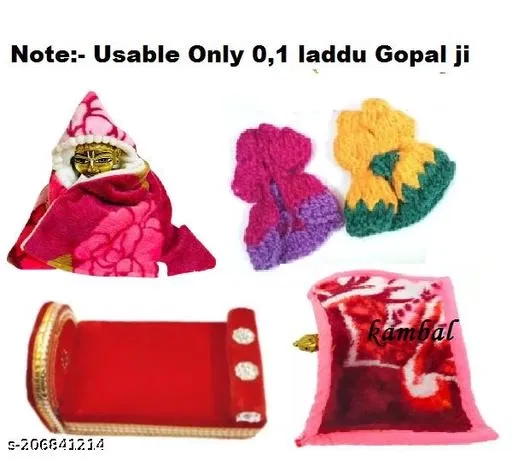 Laddu Gopal Winter Bedding Set, Red, Pack of 5
