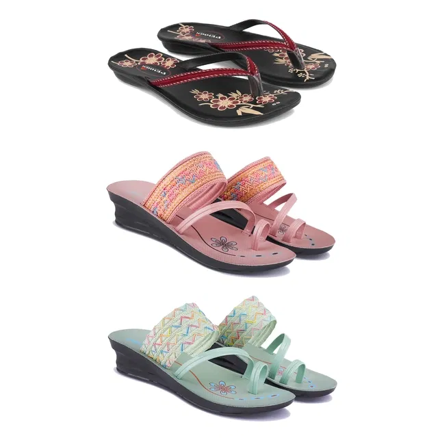 Flats with 2 Pairs Heels for Women (Multicolor, 5) (Set of 3)