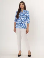 Womens Blue Floral Print Rayon Short Kurti 