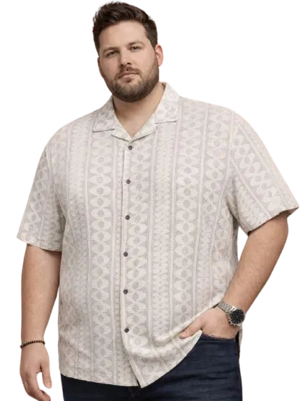 Cotton Blend Printed Shirt for Men, Off White (5XL)