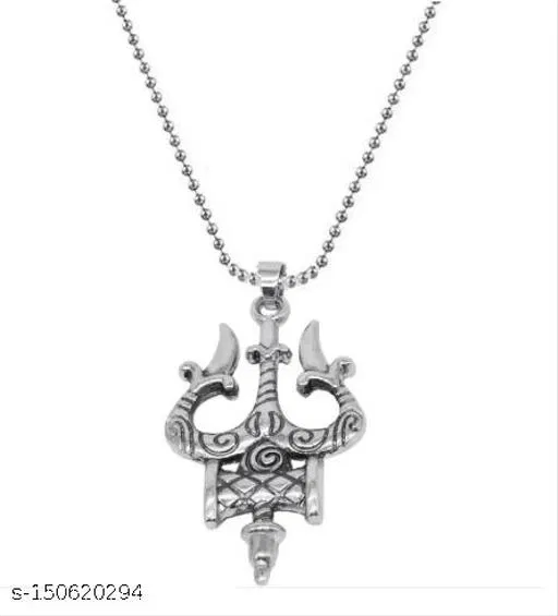 Shiva Trishul Damaru Locket With Chain for Men (Silver)
