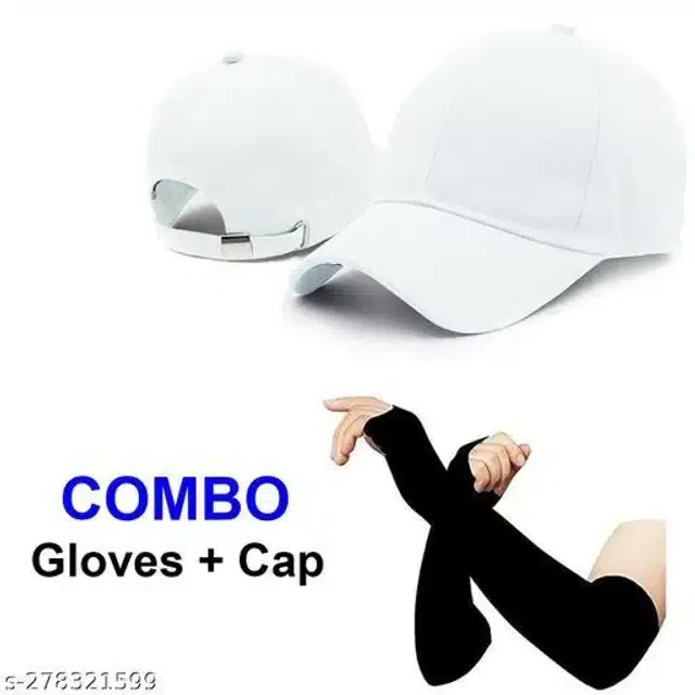 Cotton Arm Sleeves & Cap for Men & Women (Black & White, Set of 2)