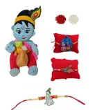Synthetic 3 Pcs Rakhi with Laddu Gopal Teddy 