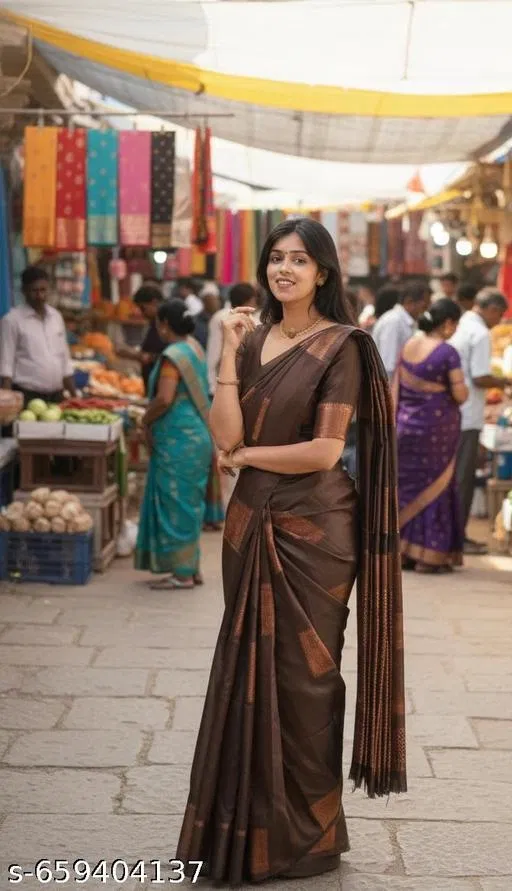 Kanjeevaram Silk Party Saree for Women (Black, Free Size)