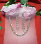 Silver Rhinestone Chain Necklace & Dangler Earrings Set 