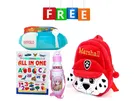 Combo of Fabric School Bag, Water Bottle, Lunch Box with All in One Book for Kids 