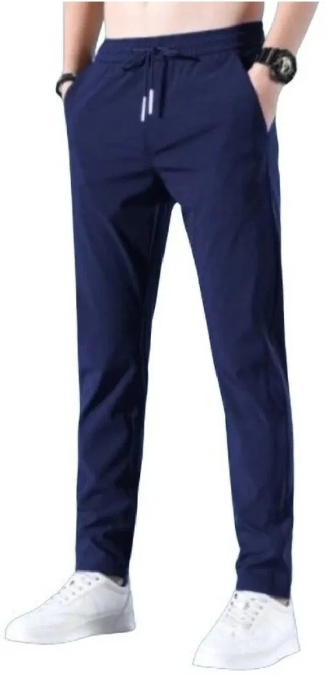 Polyblend Printed Trackpants for Men, Navy Blue (L)