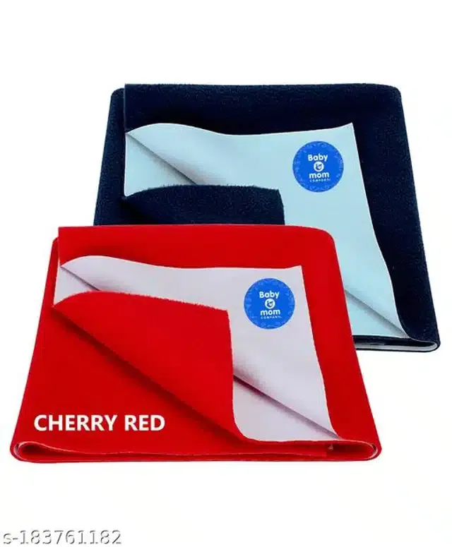 Cotton Mattress Protection Sheet (Navy Blue & Red, 28x20 inches) (Pack of 2)