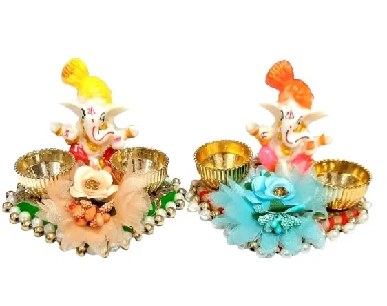 Metal Decoretive Pooja Thali, Multicolour Pack of 2