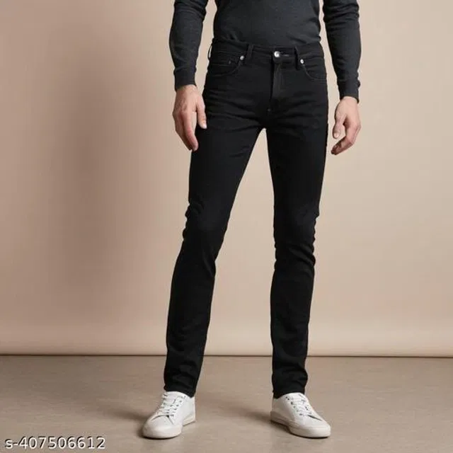 Denim Slim Fit Jeans for Men (Black, 28)