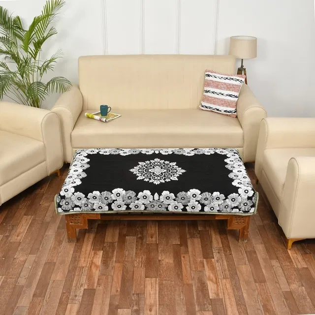 Jute Printed Table Cloth (Black & Silver, 40x60 inches)