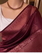 Litchi Silk Zari Woven Saree for Women, Maroon 