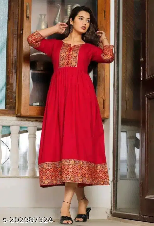 Viscose Rayon Printed Kurti for Women (Red, 4XL)