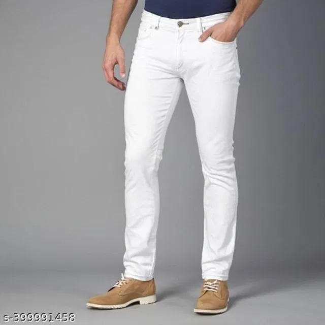 Denim Slim Fit Jeans for Men (White, 30)