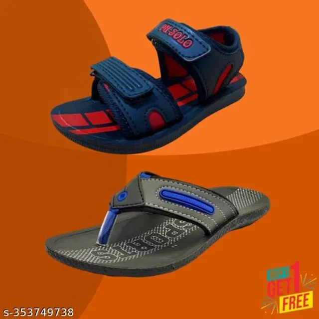 Sandal with Flipflop for Boys (Multicolor, 6-7 Years) (Pack of 2)