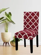 Homwatica Maroon Circle Printed Elastic Chair Cover 50X65Cm Pack Of 4