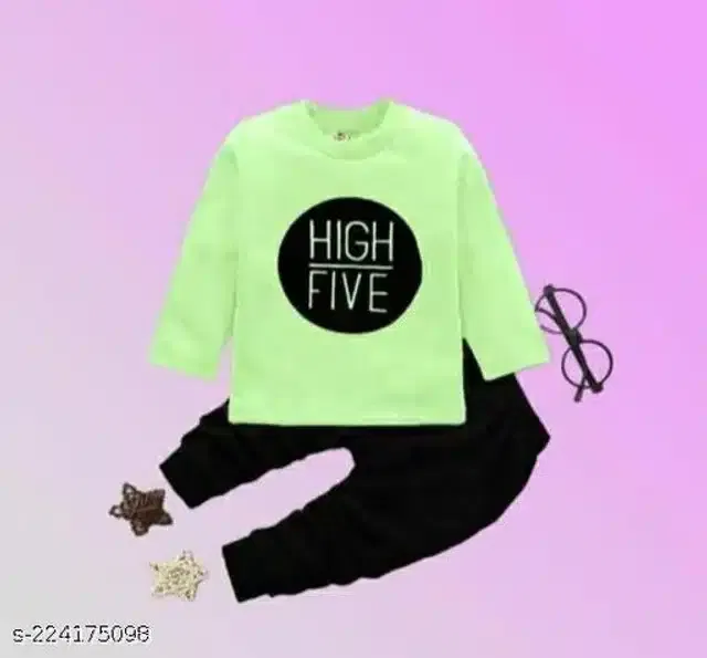 Hosiery Cotton Full Sleeves T-Shirt with Pant Clothing Set for Kids (Neon & Black, 18-24 Months)