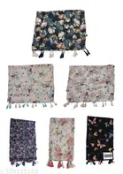 Poly Chiffon Printed Scarves for Women, Black, Pack of 6
