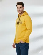 Fleece Printed Hoodie for Men, Yellow 