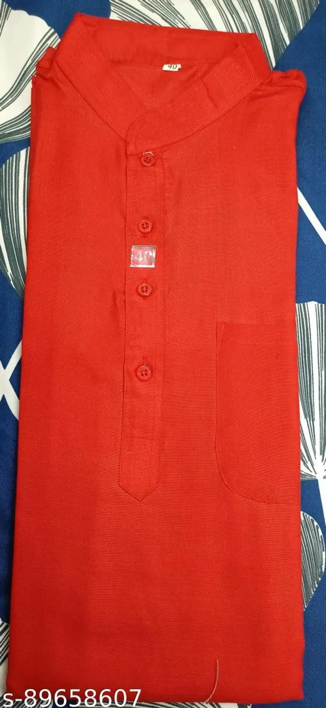 Cotton Solid Kurta for Men (Red, L)