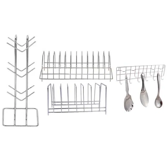 Stainless Steel Cup Stand Cup Holder & Plate Stand & Hook Rail For Kitchen (Set of 4) (OC-035)