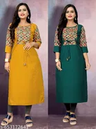 Solid Tassels and Latkans Cotton Blend A-line Kurti for Women, Pack of 2 