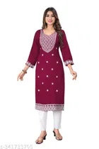 Rayon Slub Embroidered Kurta with Pant for Women 