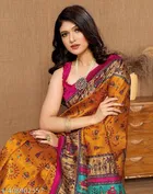 Art Silk Printed Saree for Women, Yellow 