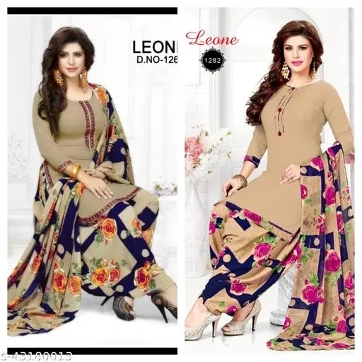 Crepe Printed Unstitched Suit Set for Women, Pack of 2 (Beige, Un Stitched)