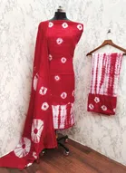 Chanderi Cotton Tie and Dye Unstitched Suit Fabric for Women (Red, 2.25 m)