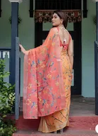 Silk Woven Design Saree for Women, Orange 