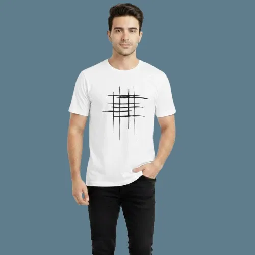 Polyester Printed T-Shirt for Men, White (XL)