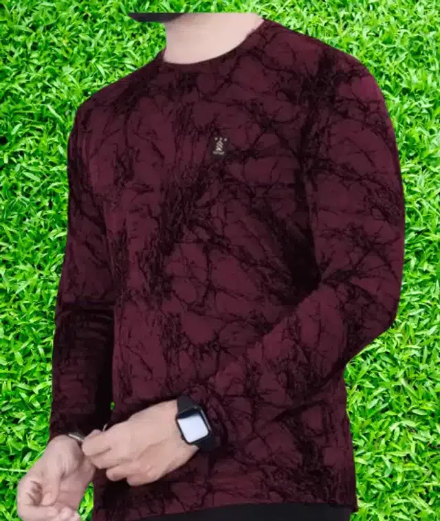 Full Sleeves Printed Men T-Shirt (Maroon, M)