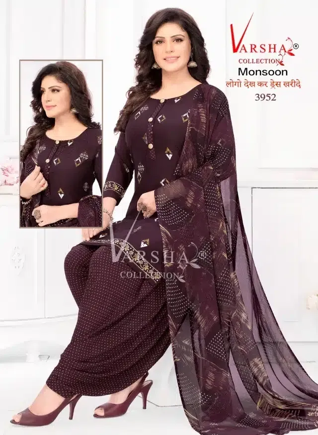 Synthetic Printed Unstitched Dress Material for Women & Girls (Brown)