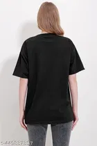 Cotton Blend Printed T-shirt for Women, Black 